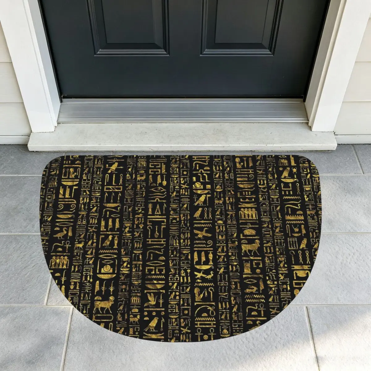 Ancient Egyptian Gods And Hieroglyphs Soft Flannel Half Round Doormat Non Slip Bathroom Mat Absorbent Floor Carpet for Garage