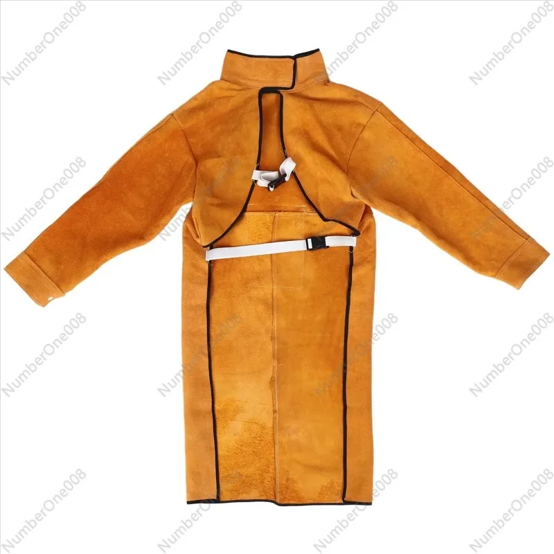 

A88M 120cm Welding Apron Flame Retardant Long Sleeve Welder Protective Clothing Split Leather Fire-Resistant