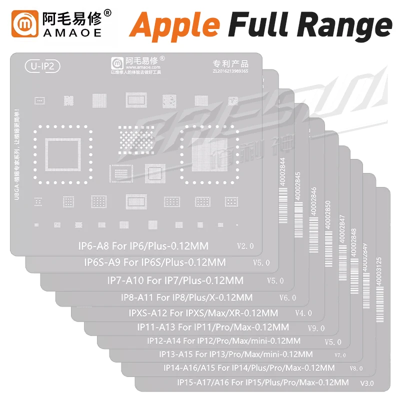 AMAOE Apple Steel BGA Reballing Stencil for iPhone 16 15 14 13 12 11 Pro MAX XS X 8 7 6 CPU IC Chip Tin Planting Soldering Net