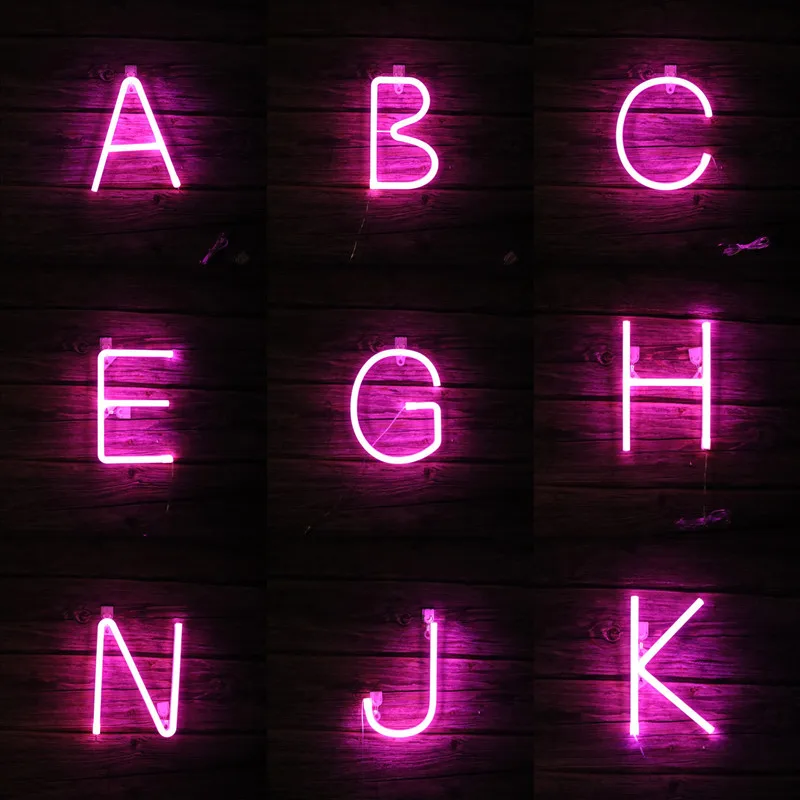 Nome lettere alfabeto luci a LED Wall Art Hanging Pink Luminous Number Lamp luce notturna decorativa Wedding Christmas Party Decor