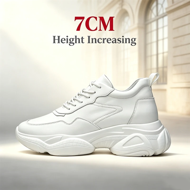 Luxury Men Leather Elevator Dad Sneakers 7CM Hidden Height Increasing Casual Shoes For Male Lift Thick Sole Platform Sport Shoes