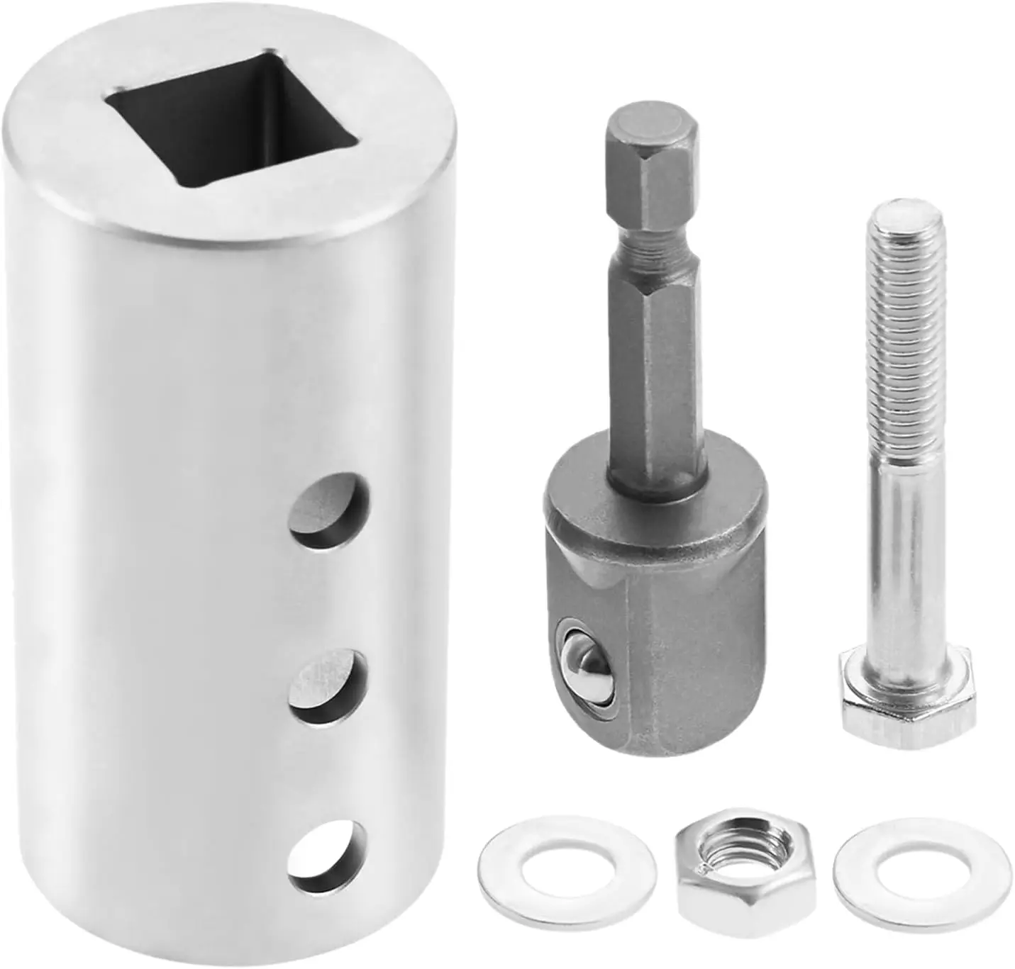 1pc Trailer Jack Electric Drill Adapter+2 Axis Pin+1 R-type Pin+1 Electric Drill Bit Compatible with 1 Inch Jack Drive Shaft