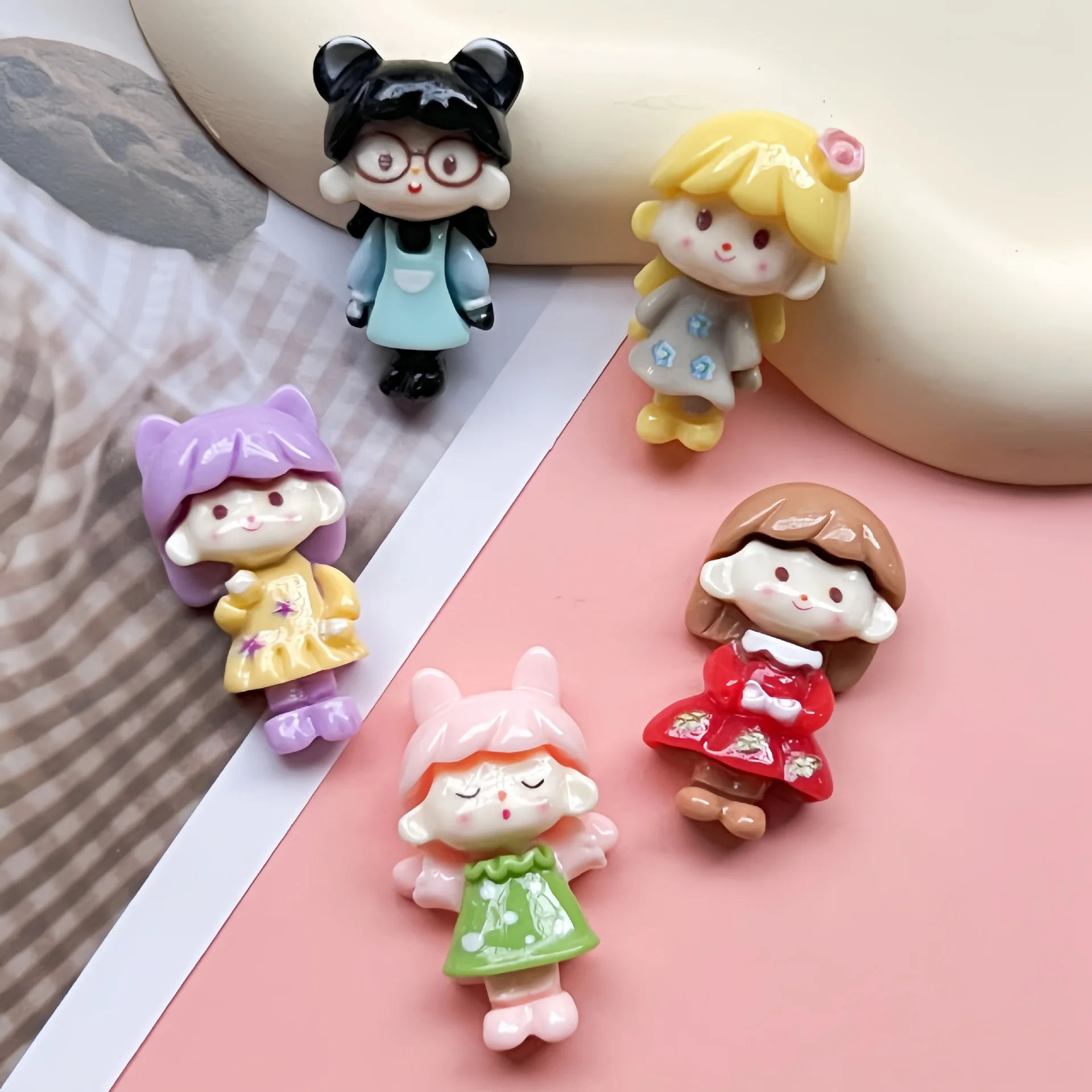 5pcs Cartoon shiny Azhuo skirt sister cartoon resin flatback cabochon diy crafts materials kid handmade jewelry charms