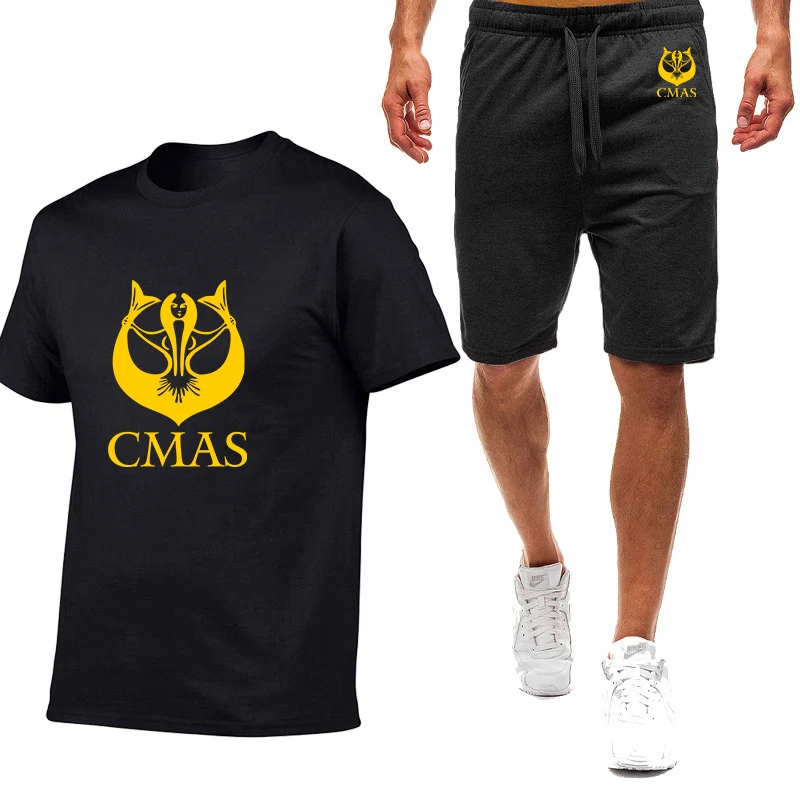 2025 Summer Man's Scuba Diving CMAS Logo Print Leisure Round Neck Beach Shorts Sleeve T-shirt+New Type Popular Pants Suits