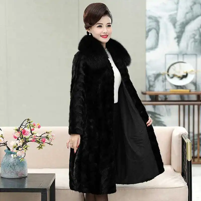 Artificial Fur Coat Women\'s Square Neck Plus Size Middle and Old Age Mom Wear Large  Collar Winter Warm Mink   B53