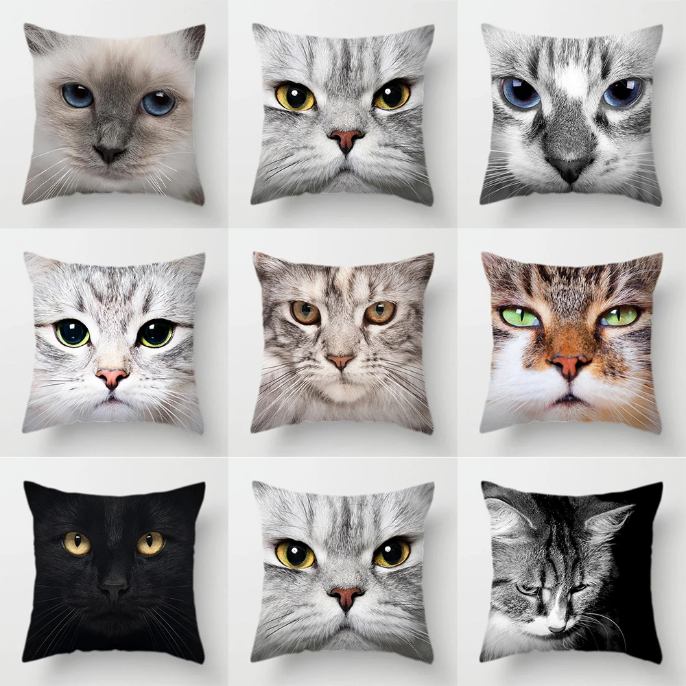 

Retro Black and White Cute Pet Cat Face Print Pattern Cushion Cover Home Living Room Sofa Decoration Pillow