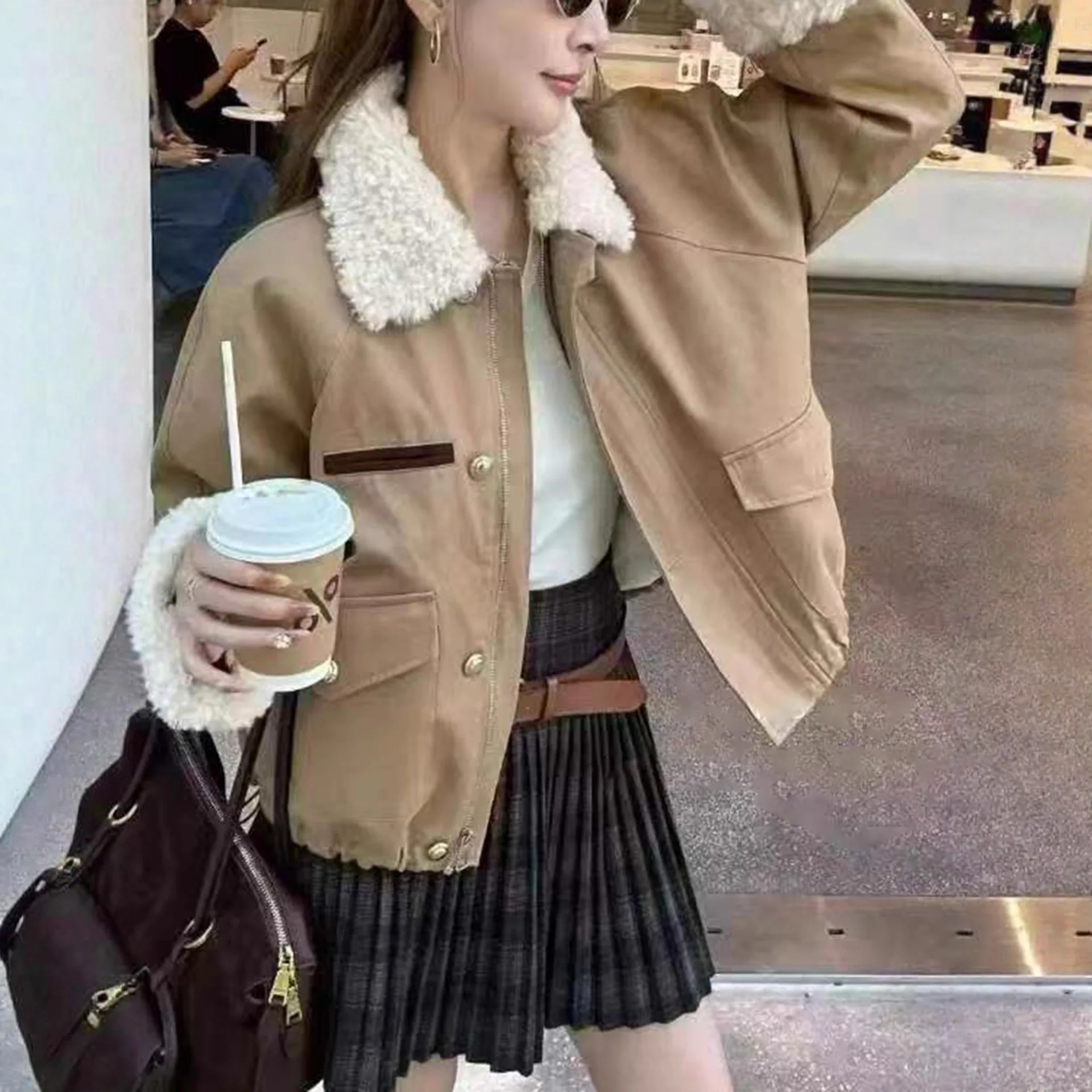 エレオルト ファーレザージャケット レディース 厚手 秋冬コート スリムフィット ヴィンテージデザイン 中国メーカー