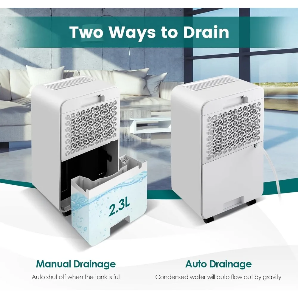 Déshumidificateur domestique 2500 m2. Sous-sol Ft, capacité de 32 pintes avec roulettes, mode veille, minuterie 24H, indicateur LED 3 couleurs, H à long terme