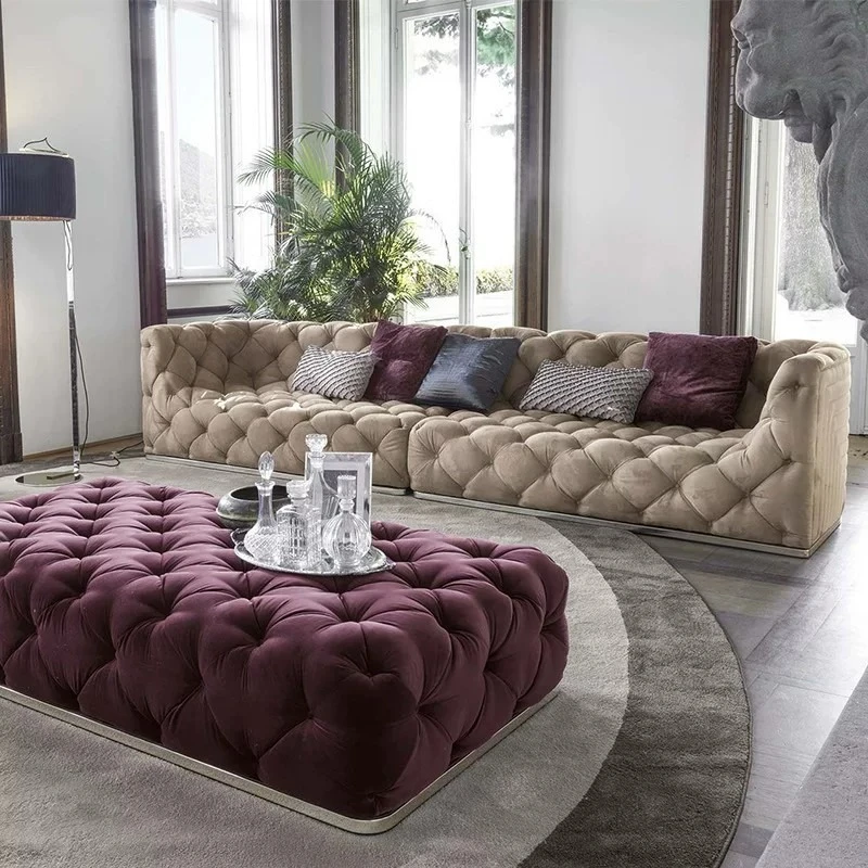 Light luxury Hong Kong-style buckle sofa Modern clubhouse reception sofa