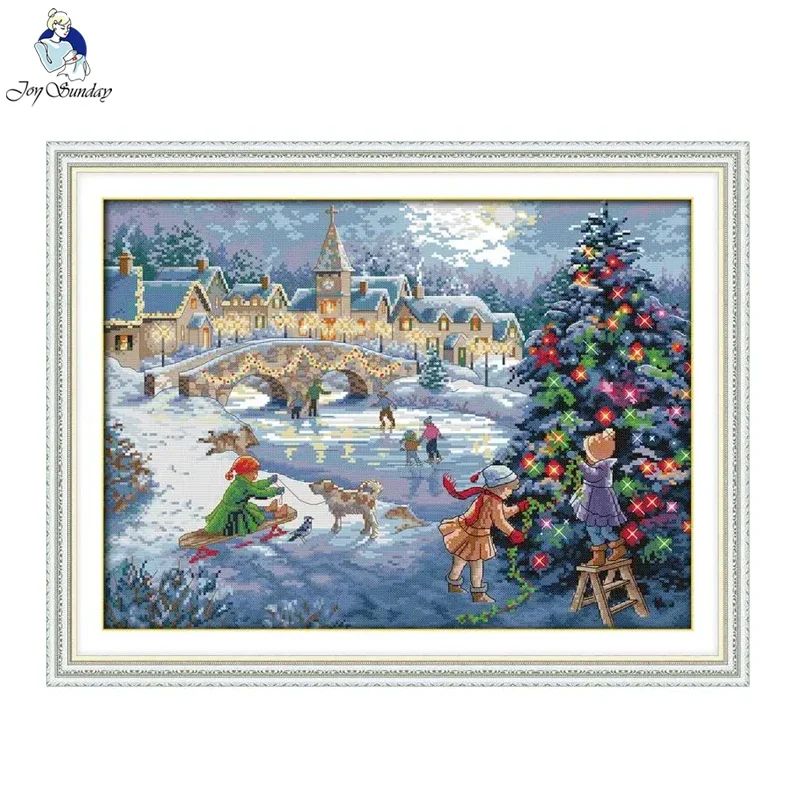 Joy Sunday A Christmas Celebration Cross Stitch Kit Stamped Counted Aida 11CT 14CT Hand Embroidery Home Decor DIY Gift