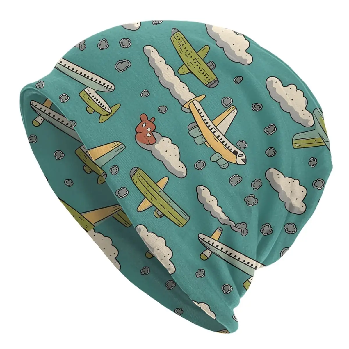 Weird Plane Pattern Autumn Female Thin Beanies Double Used Casual Bonnet Hats