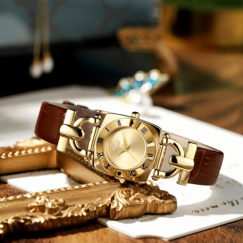 UTHAI L0031 Fashionable Women watch retro casual exquisite belt quartz watch light luxury clock gift，watches for woman