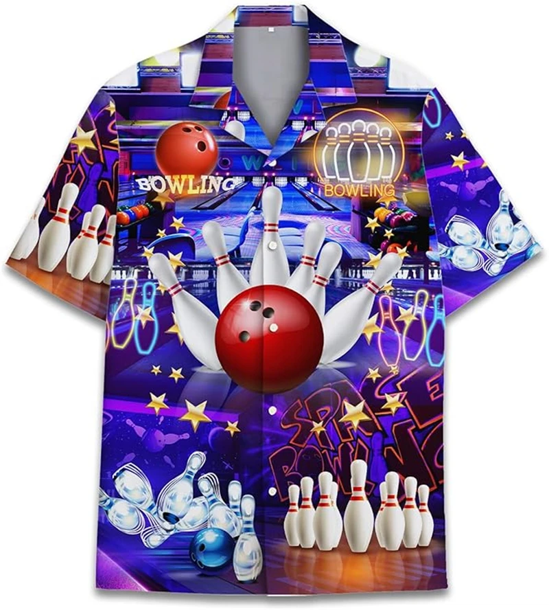 

Man Shirt Neon Animal Graphic Print Bowling Print Short Sleeve Button Men Clothing Design Casual Breathable Ropa De Hombre Tops
