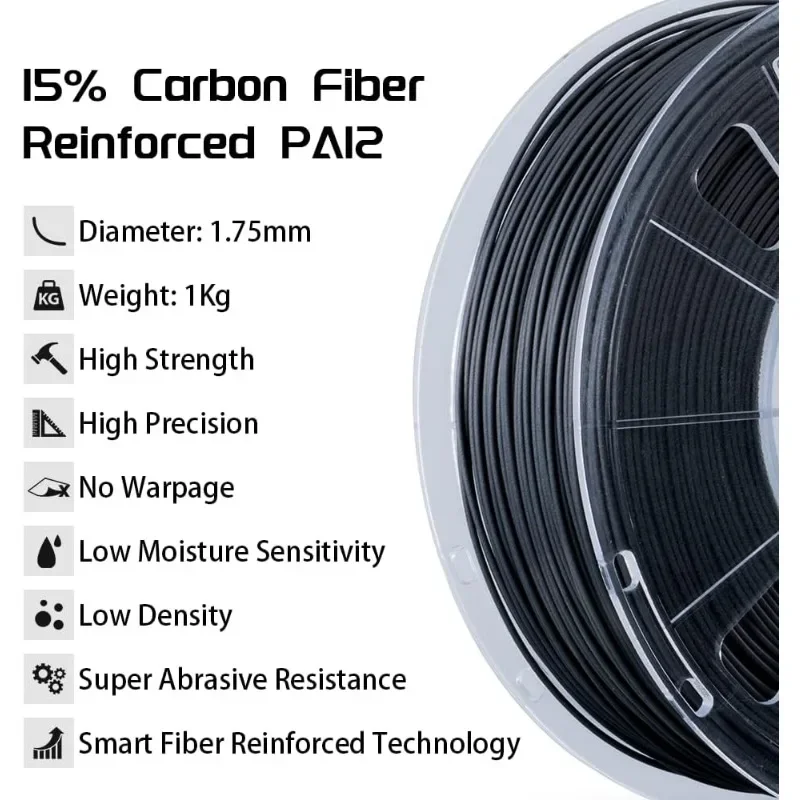 خيوط نايلون PA12-CF، خيوط نايلون من ألياف الكربون 1.75 مم، قوة عالية، دقة عالية، بدون صفحة حربية، حساسية منخفضة للرطوبة 1 كجم #3