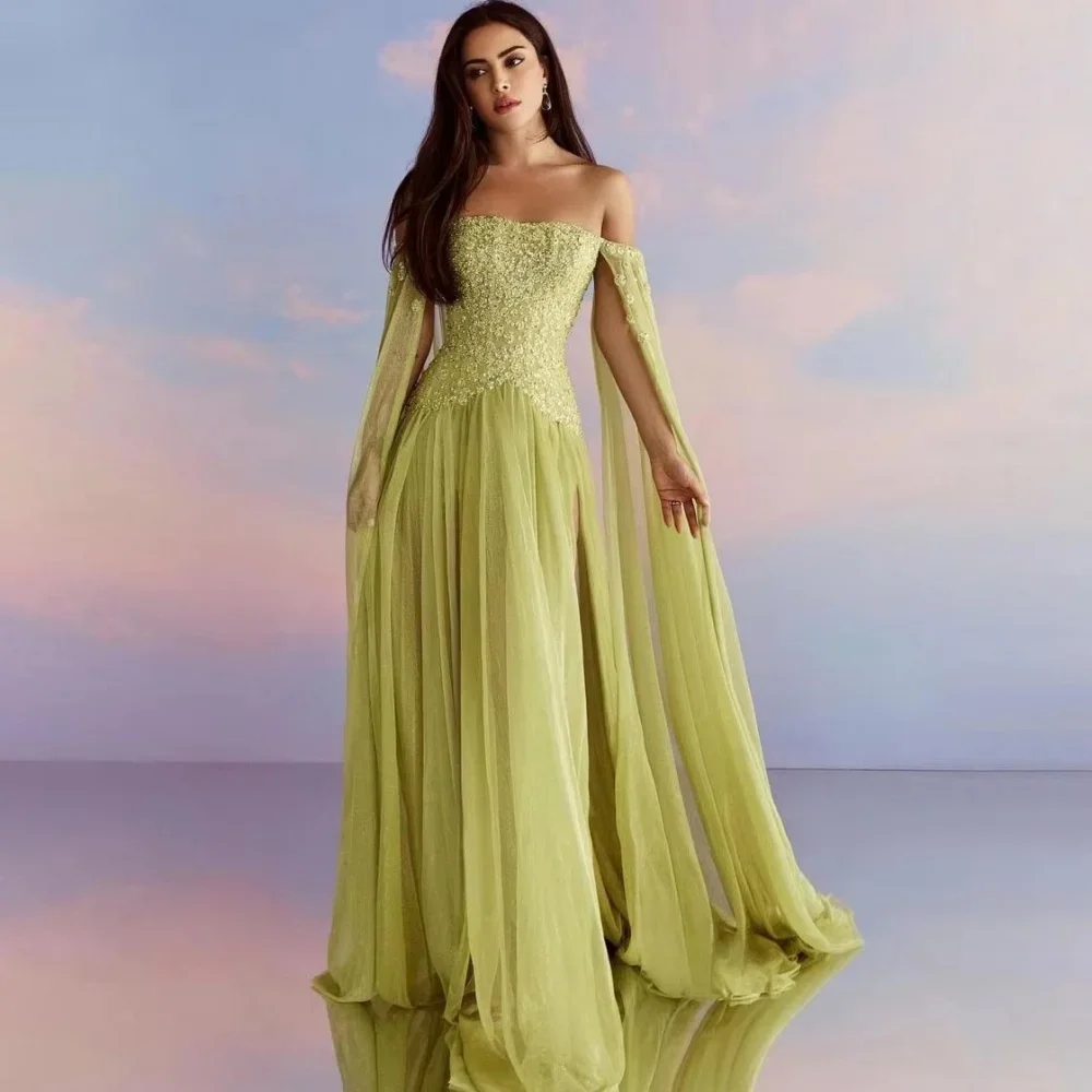 Abiti da ballo eleganti senza spalline Squisito decalcomania in pizzo Abito da donna senza maniche Abito da sera per feste Personalizzazione