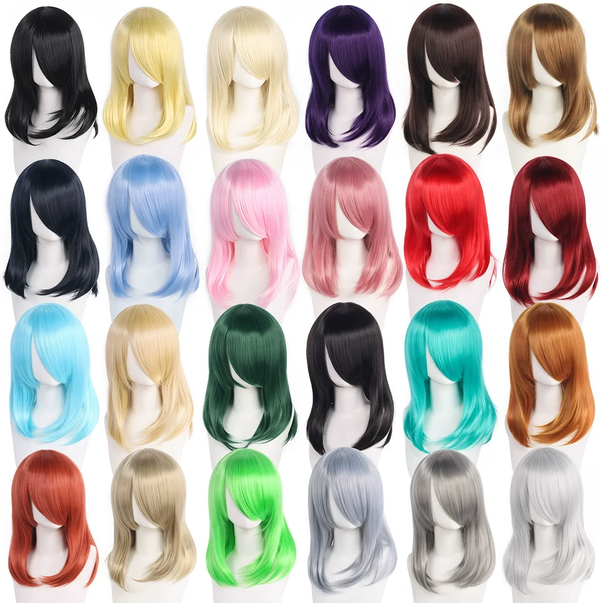 

Universal Anime Cosplay Wig 40cm Medium Length with Bangs – Kemonomimi Style, Multi Color Synthetic Costume Wig