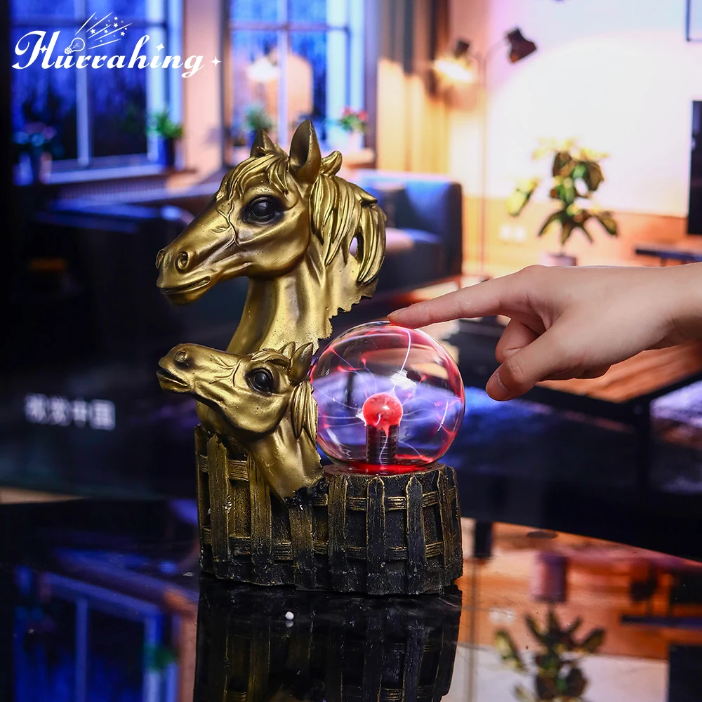 The Horse's Head Crystal Plasma Light 4 Inch Glass Ball Touch Sensing Science Enlightenment Cool Interior Decoration Ornament