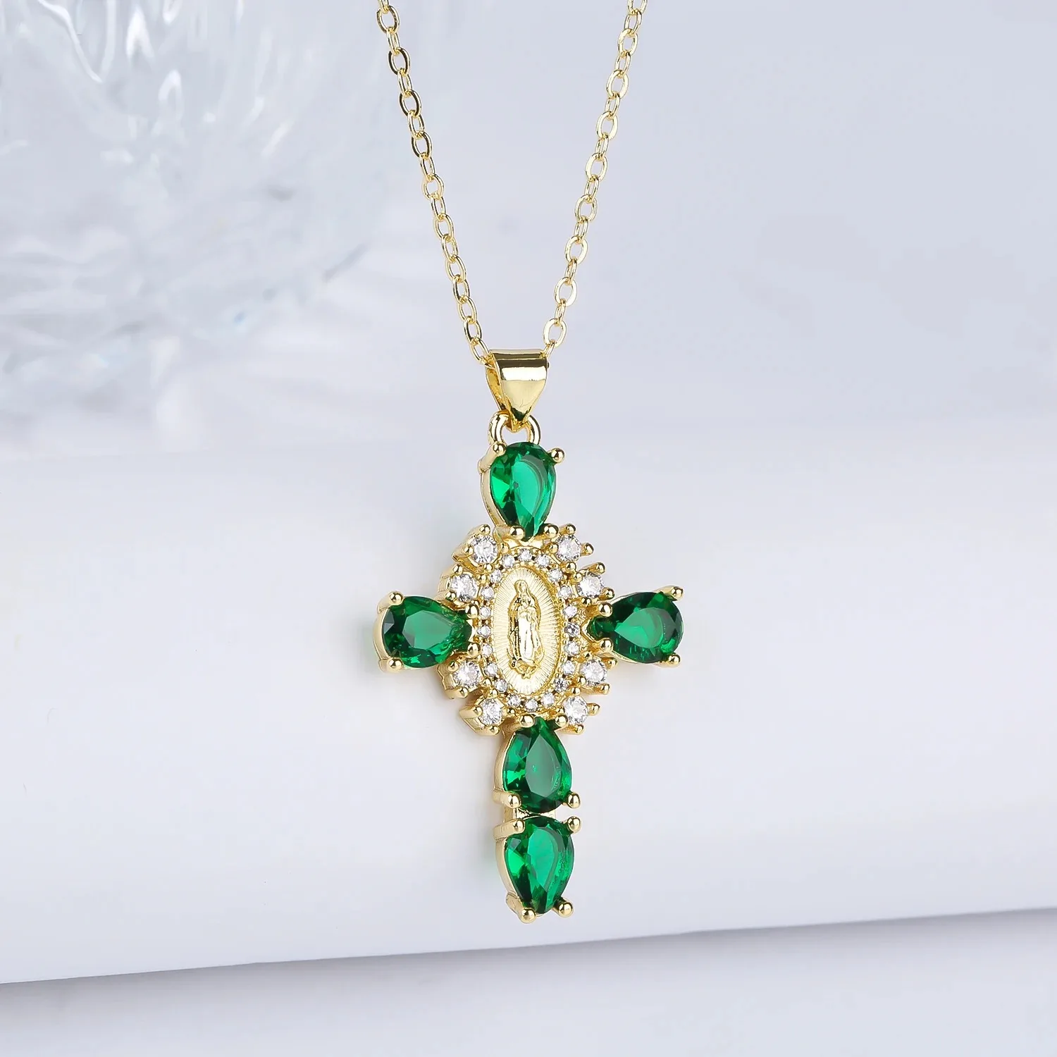 New fashion Creative Religious style Madonna Jewelry set Zirconium Cross pendant necklace Charming women's daily party jewelry