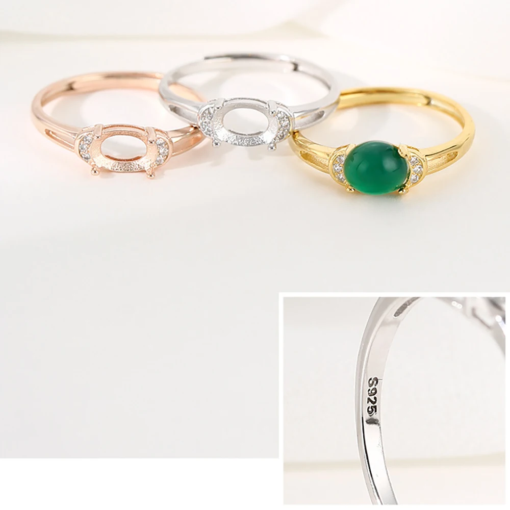 925 Sterling Silver Fashion Simple Ring Base Blank Oval Gemstone Ring Base Setting Jewelry Accessories Making