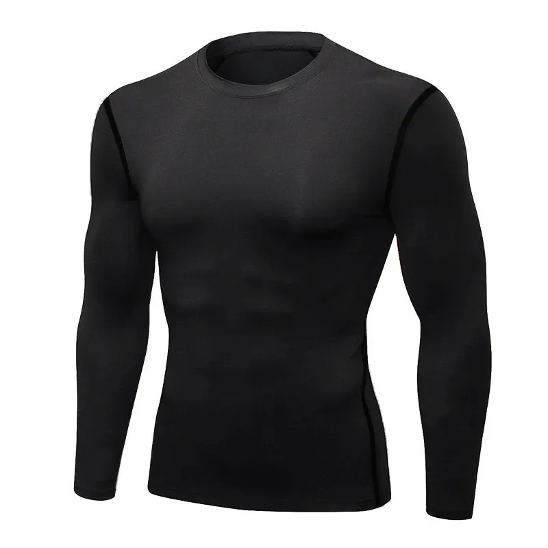 Men tight training sports fitness running blue ball long sleeve sweat quick drying long sleeve shirt elastic T-shirt top clothes