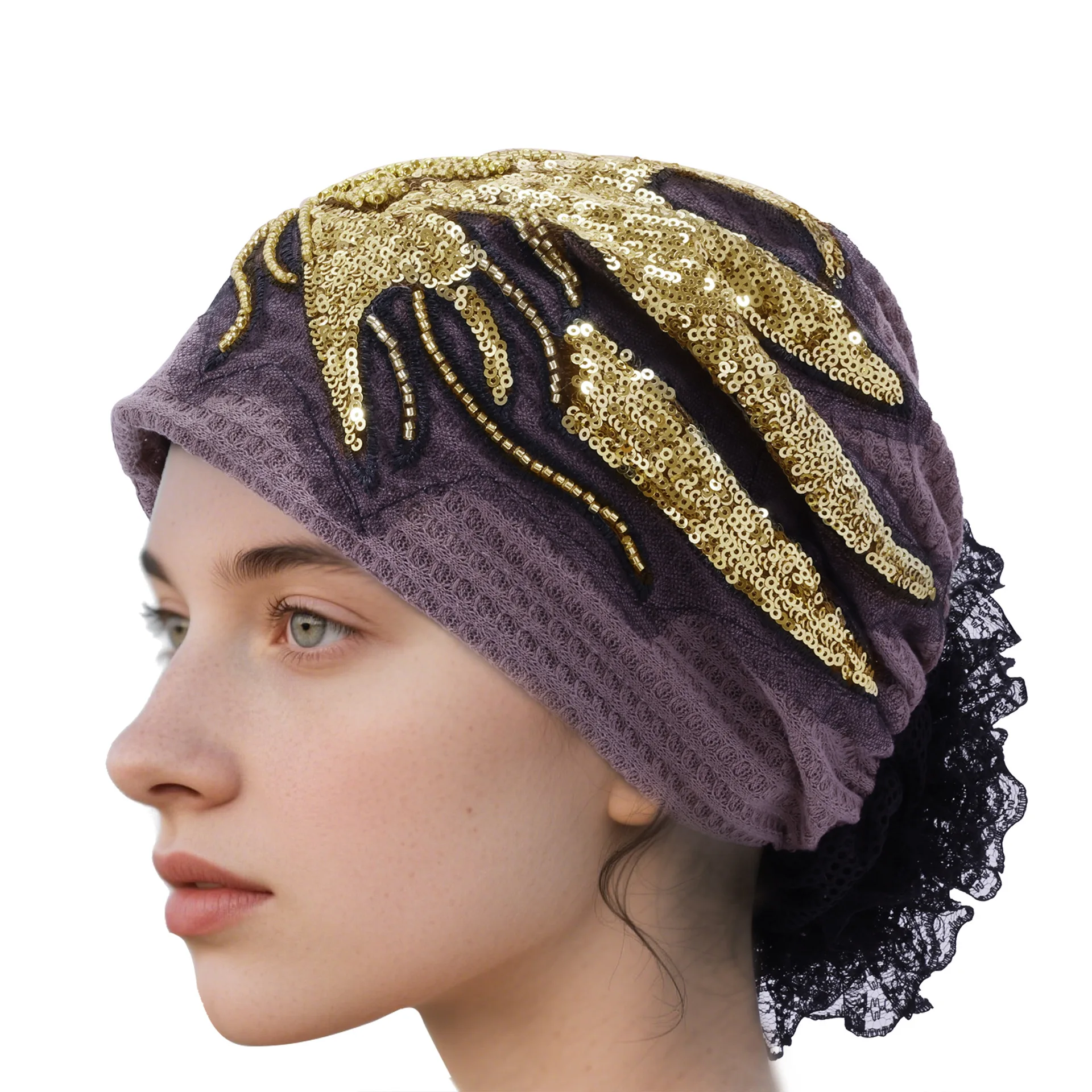 

Кружевной нижний шарф, женский тюрбан из бисера, мусульманский хиджаб, платок с блестками, шапочки, капот, модная повязка на голову с цветком, химиотерапевтическая шапочка от выпадения волос