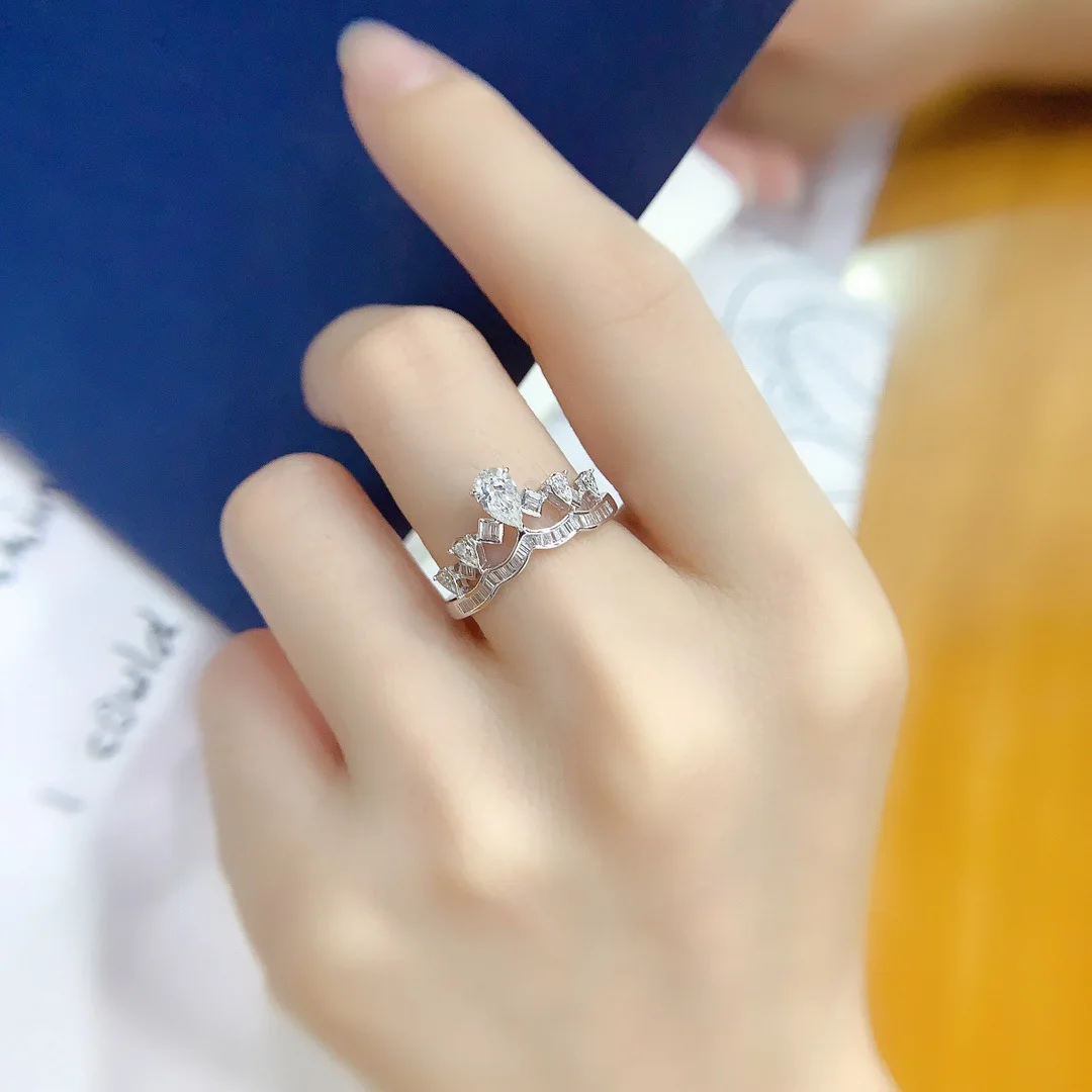 Light luxury fashion crown silver ring women, one carat wedding ring Valentine's Day gift