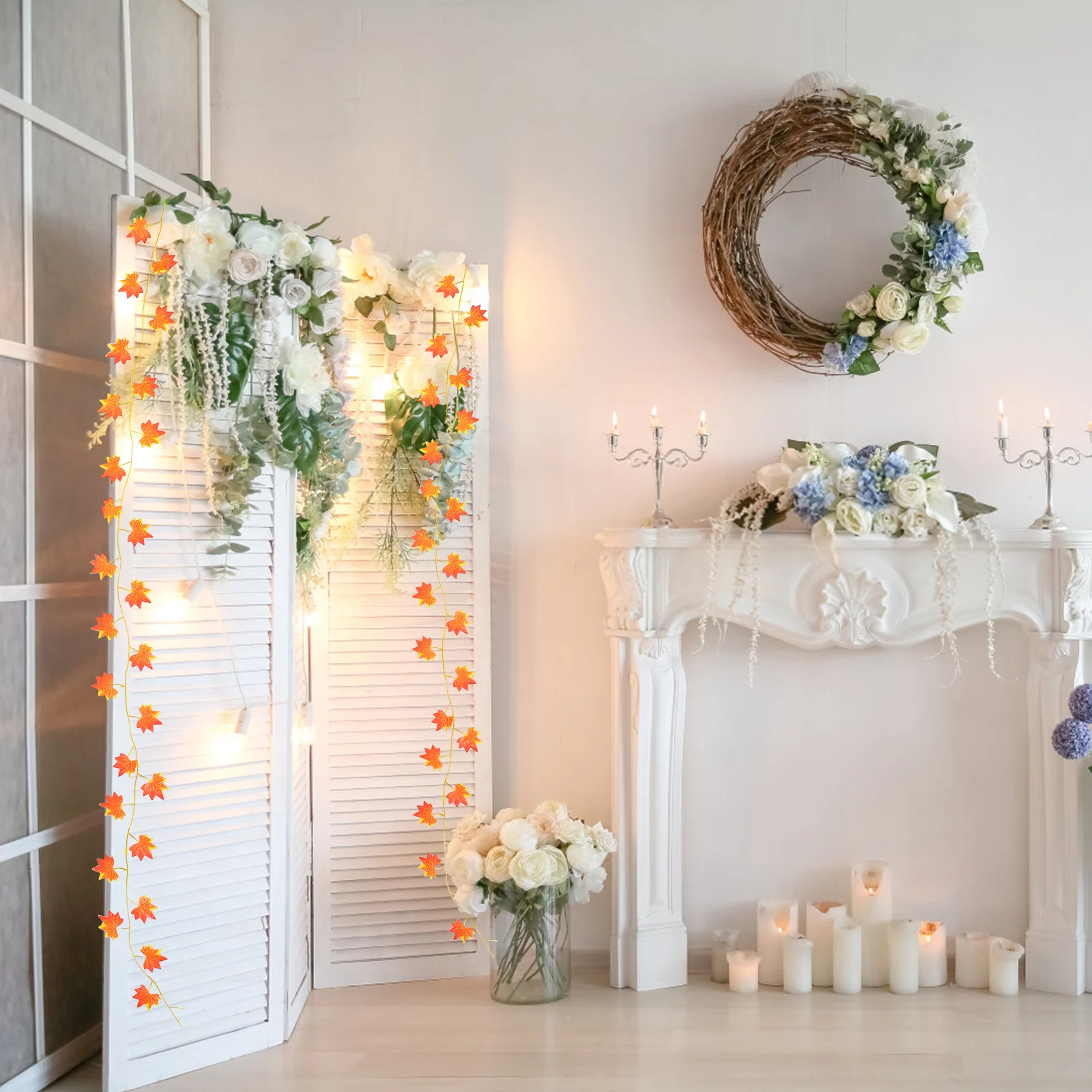 

12Pcs Artificial Maple Leaf Vine Autumn Garland Reusable Hanging Decoration for Home Party Festival Fall Leaves Garden Pendant