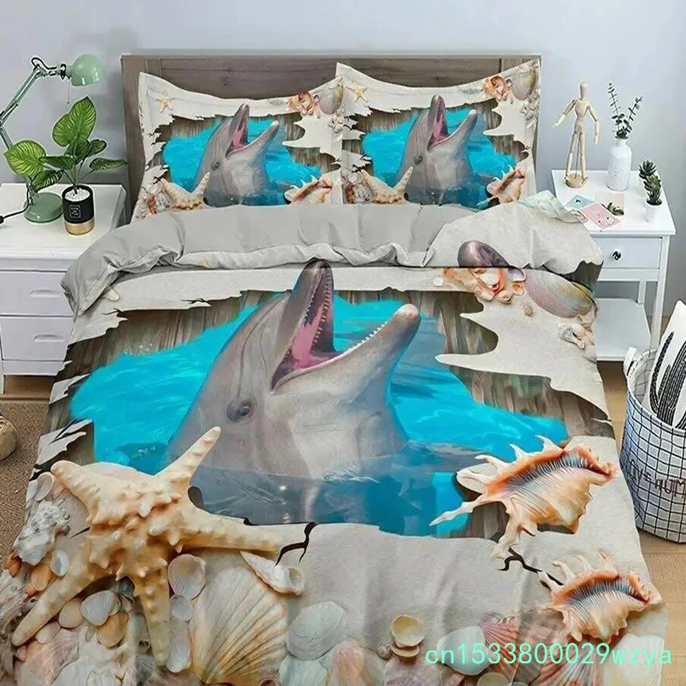 Dolphin In Blue Sea Bedding Sets 3D Animal Dolphins Quilt Duvet Cover Set Kids Adult Bed Bedclothes