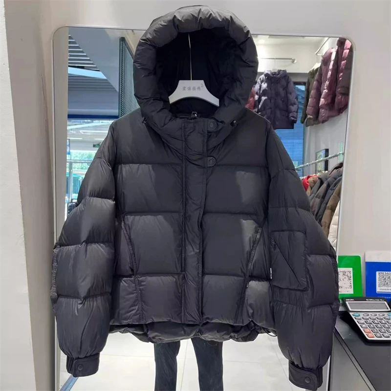 شتاء جديد وصول المرأة سميكة الدافئة مقنعين أسفل سترة عالية الجودة موضة عادية قصيرة نفخة الأبيض بطة ريشة سترة #3