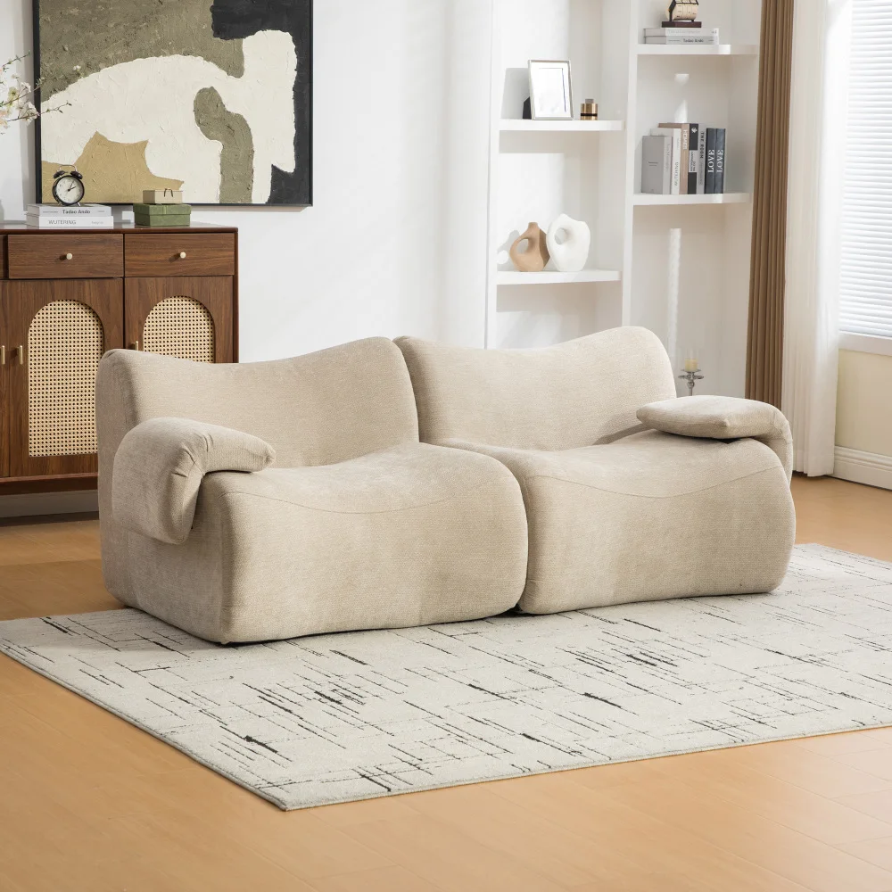 2-Sitzer Modulares Kompressionssofa, Chenille-Stoffbezogenes Loveseat Gefüllt mit 30D Hochelastischem Schaumstoff, Leichtgewichtig & Leicht zu Bewegen, Rutschfestes Bodendesign, Robuste Modulare Couch
