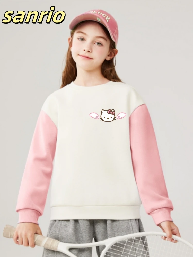 

Sanrio, осенняя хлопковая одежда для маленьких девочек, детские толстовки с принтом «Hello Kitty», детские лоскутные футболки с длинными рукавами для девочек, топ