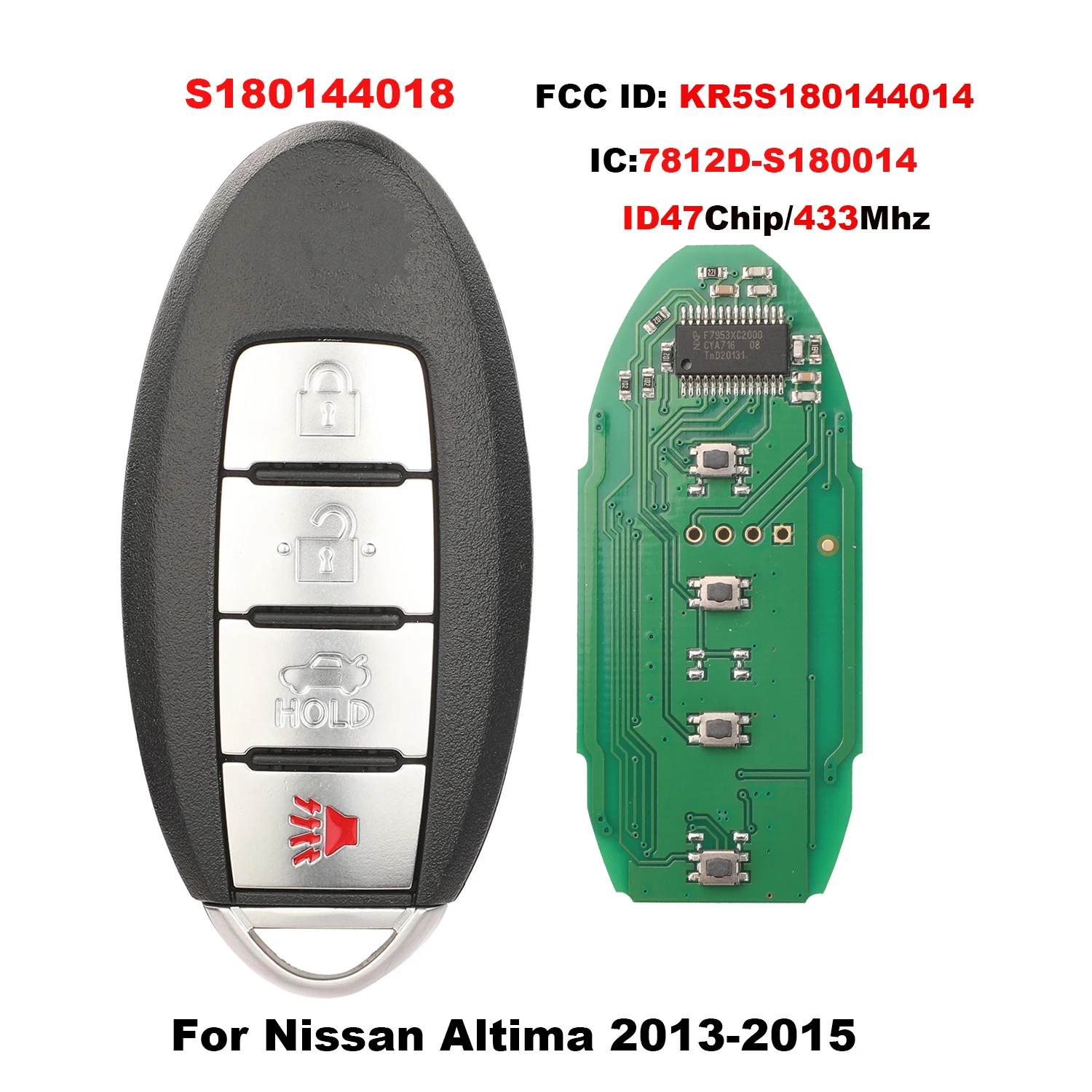 jingyuqin KR5S180144014 S180144018 For Nissan Altima 2013 2014 2015 Remote Car Key Keyless Go Smart ID47/433 Mhz 7812D-S180014