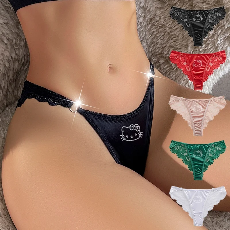 Cartoon Anime European American Underwear Hello Kitty Sexy Lace Half Wrapped Buttocks Lightweight Silky Soft New Thong Slim Loop - view 6