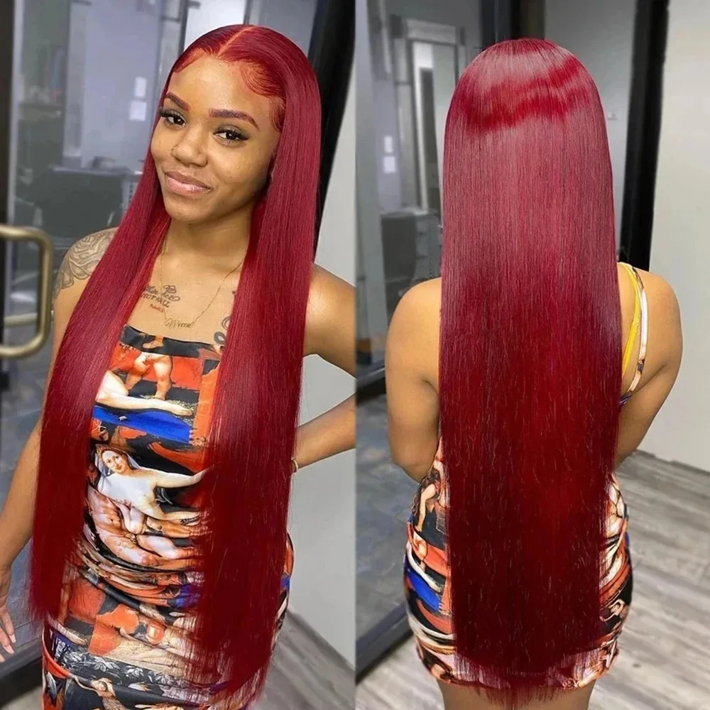 

30Inch Straight Red HD Lace Front Wigs For Black Women Plucked 99J Colored Wig Burgundy 13x6 13x4 HD Lace Frontal Human Hair Wig