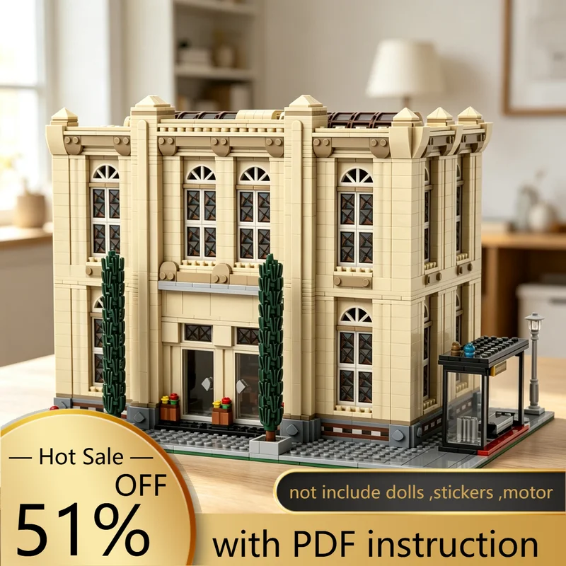 4814PCS MOC City Library Modular Urban Building Architecture Model Building Blocks DIY Assembly Gifts Adults Collection Desktop