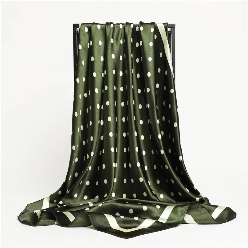 Polka Dot Kopftuch Seide Satin Hals Schal Für Frauen Drucken Hijab Schals Weibliche 90*90 cm Quadratische Tücher und Wraps Schals Für Dame – Detail 5