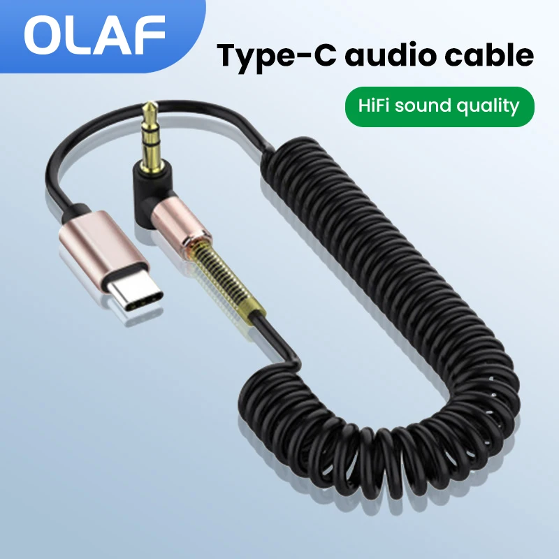 Flexible Car Spring Type-C Audio Cable Type-C/3.5MM To 3.5MM Audio Cable For Type C Phone Tablet Connector Speaker Headphone