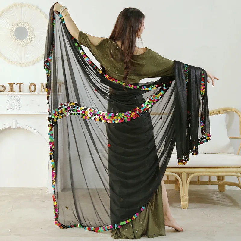 Belly Dance Malaya Scarf Sequins Decorate Stage Show Accessories Girl Performance Show Veils 2.5*1.5m Adult Big Throw Scarf
