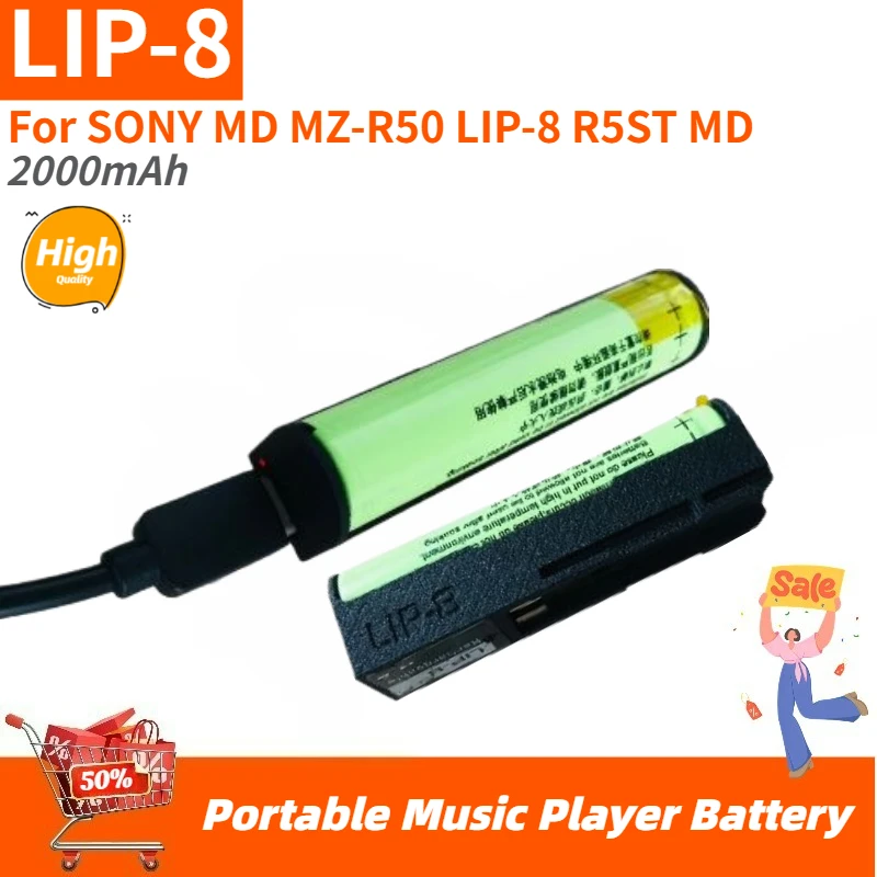 

High Quality LIP-8 Portable Music Player Battery 2000mAh for SONY MD MZ-R50 LIP-8 R5ST MD Brand New Replacement Battery