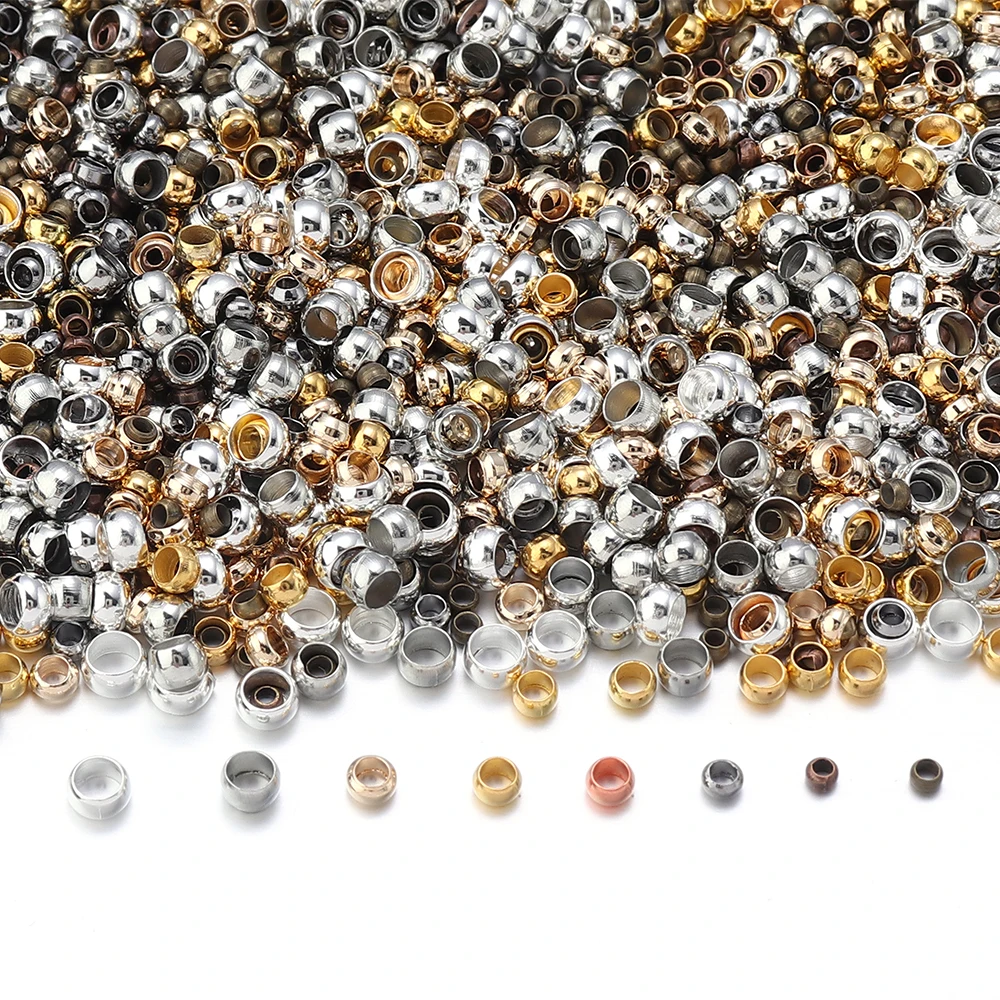 200PCS/Lot Gold Silver Copper Ball Crimp End Beads Dia 1.5-3mm Stopper Spacer Beads For DIY Jewelry Making Supplies Accessories