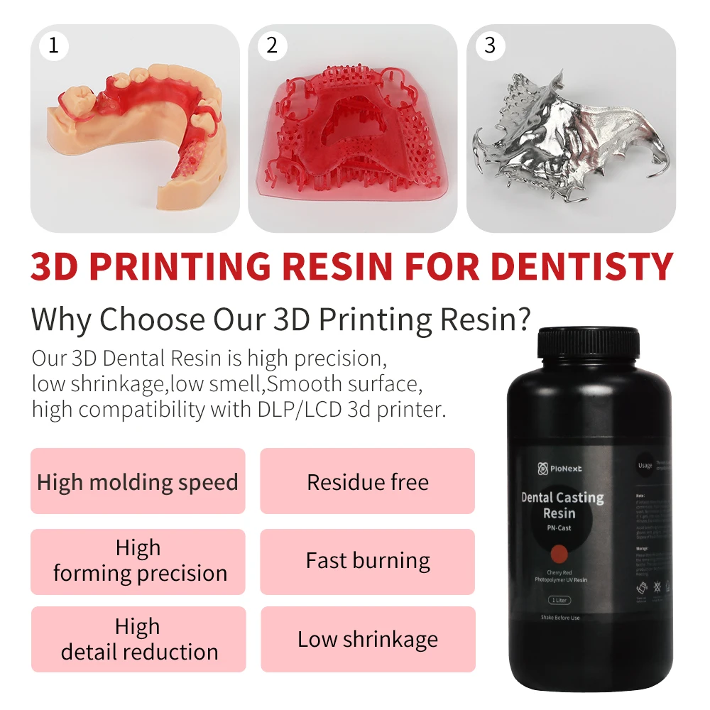 High Precision Low Shrinkages Biocompatibles Lab Castings Resins 1000g Cherry Red for Lab 3D Printer