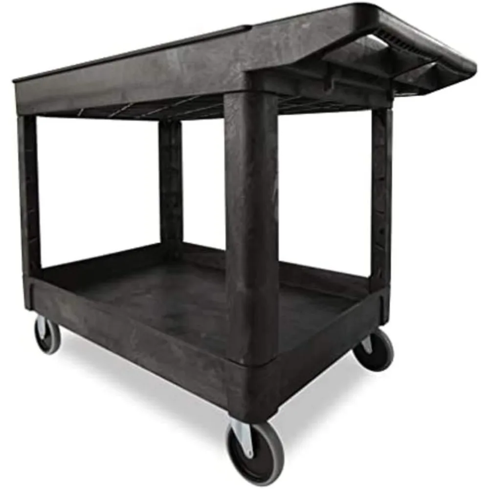 Heavy Duty Flat Handle 2 Shelf Cart Carts & Stands›Utility Carts