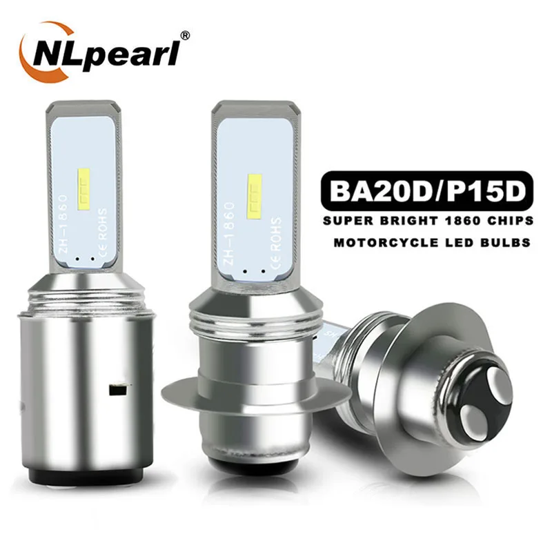 NLpearl 1X P15D Led Motorcycle Headlight Bulbs Super Bright CSP 1860SMD 1200ML 6000K White BA20D Led For Moto Headlight 12V