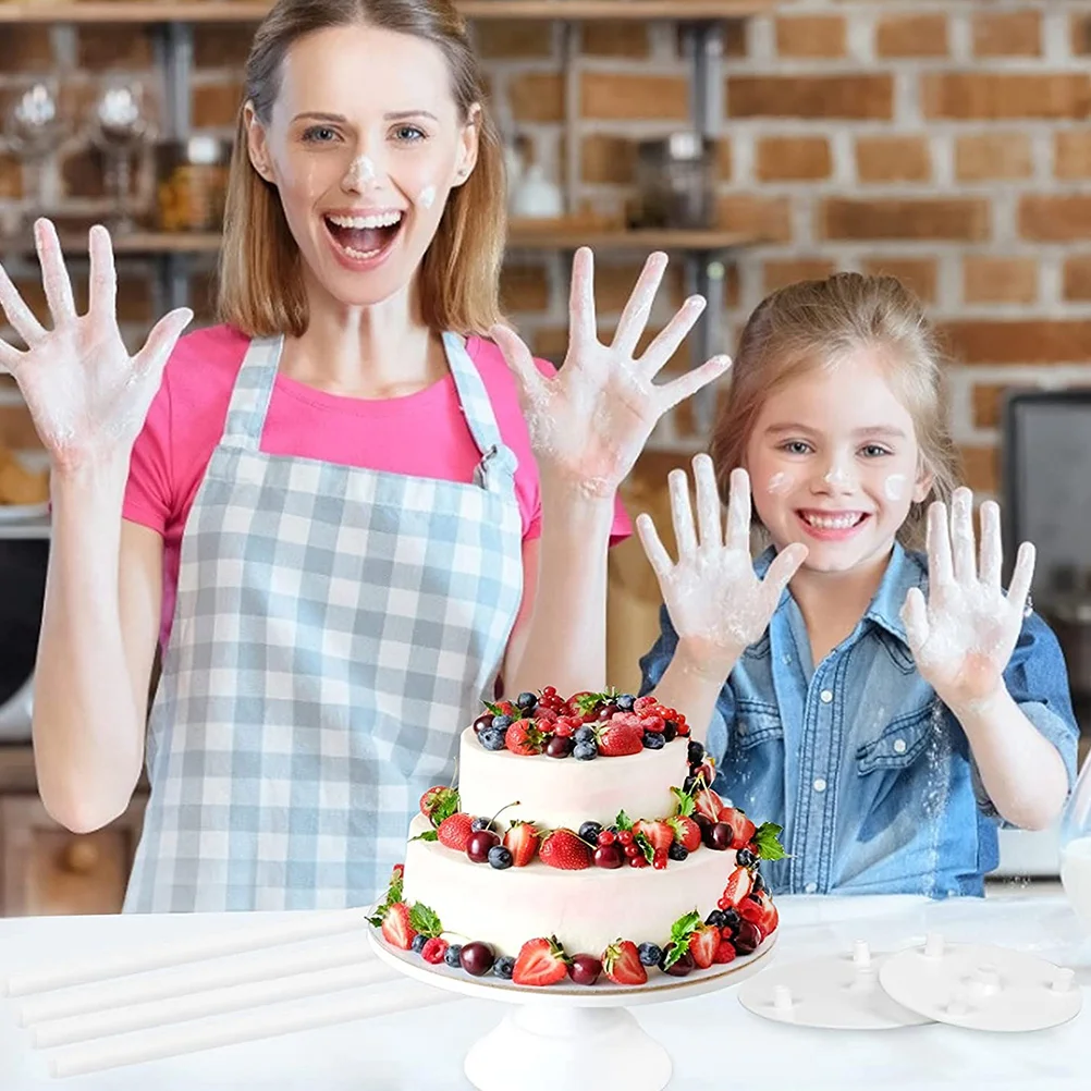 

3 set 3 Sets Cake Stand Multi-layer Support Birthday Wedding Plastic with Plate Tier Separation Easy Storage Cake Rack