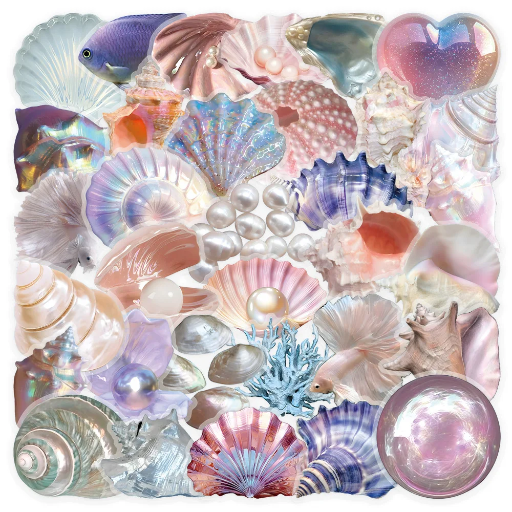 50PCS Cartoon Shell Graffiti Stickers Conch Pearl DIY Decorative for Kids Reward Stationery Notebook Water Cup