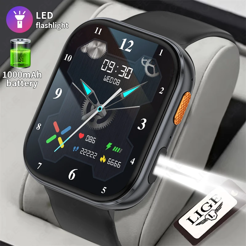 

LIGE Smart Watch 1000mAh Large Battery Bluetooth Call IP68 Waterproof Heart Rate Monitor 2.04" Display Sport Fitness Smartwatch
