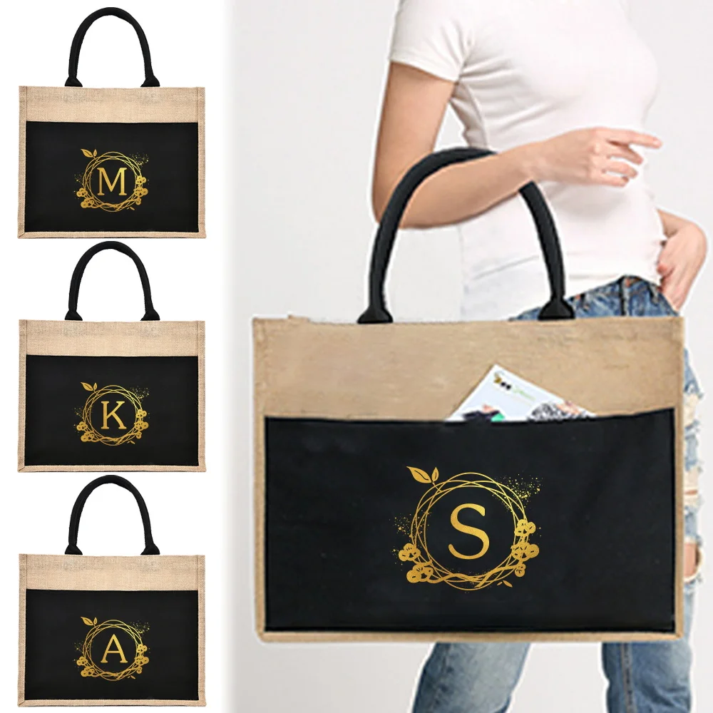 

Handheld Linen Bag Reusable Large Capacity Storage Pack Student One-shoulder Shopping Bag Wreath Series Multiple Styles