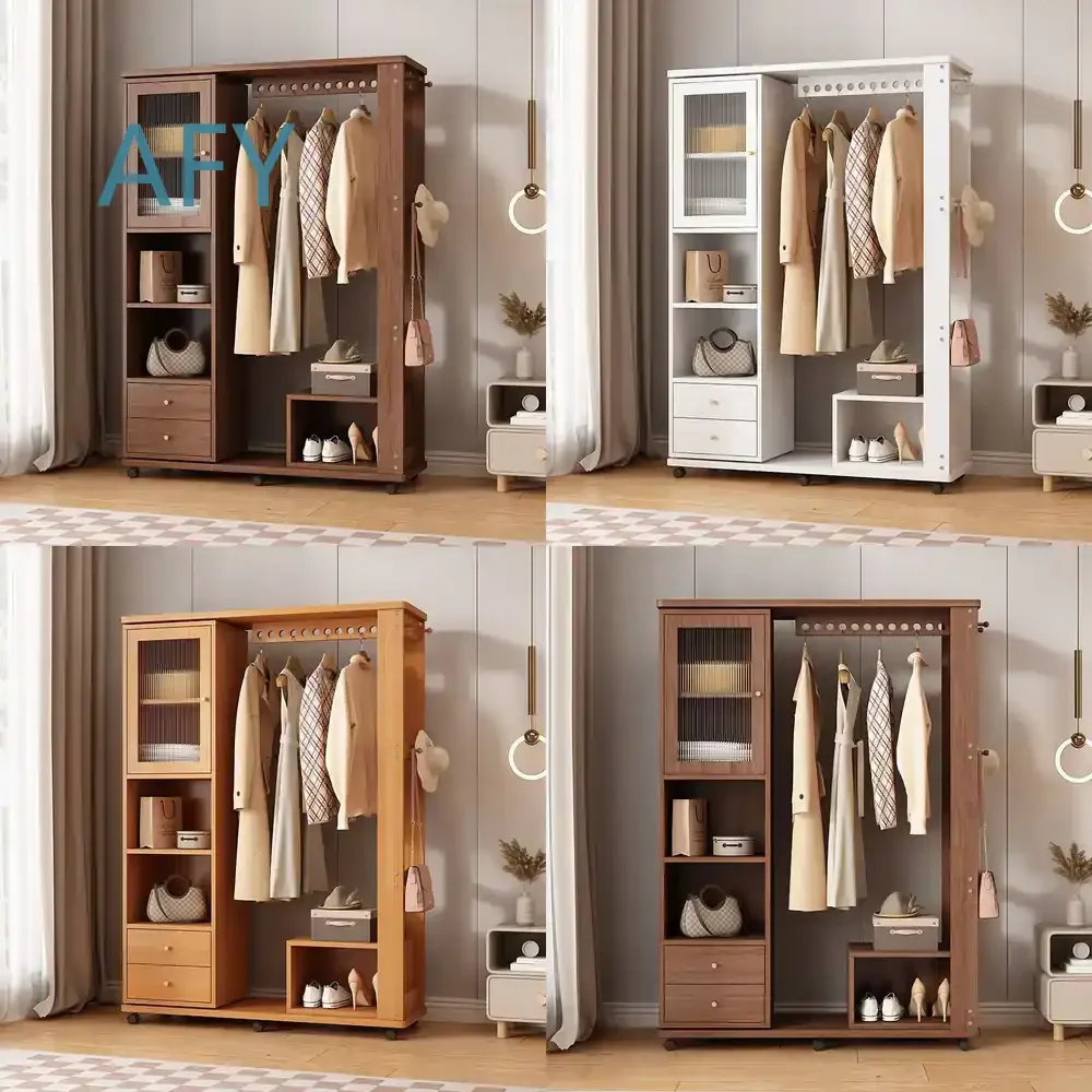 Solid Wood Full Body Clothing Rack with Mirror for Home Bedroom Wardrobe Organizer Multi Functional Standing Coat Hanger