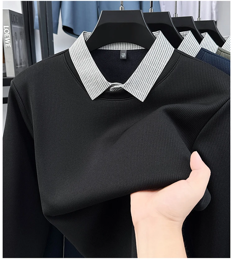 Hochwertiger gefälschter zweiteiliger Reverspullover für Herren, neue Mode, hautfreundlich, Komfort, Plüsch, warm, luxuriös, Trend, lässiger Pullover – Detail 10