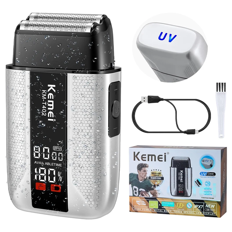 

KEMEI T402 Professional Foil Shavers for Men IPX7 Waterproof Electric Razor for Men with LED Display Double Electric Shaver